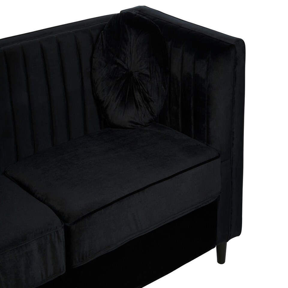 image 1 of Farah Three Seater Black Velvet Sofa Black