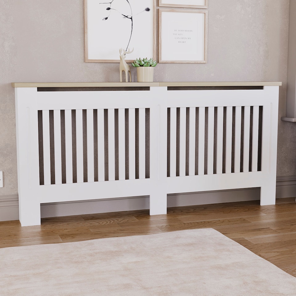 image 1 of Vida Designs Arlington Radiator Cover Painted MDF Slatted Cabinet, White, 172cm