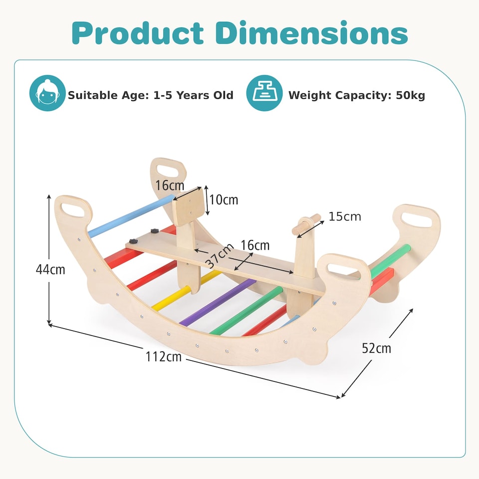 image 1 of COSTWAY Multifunctional Rocking Horse Arch 4-in-1 Wooden Climbing Toys