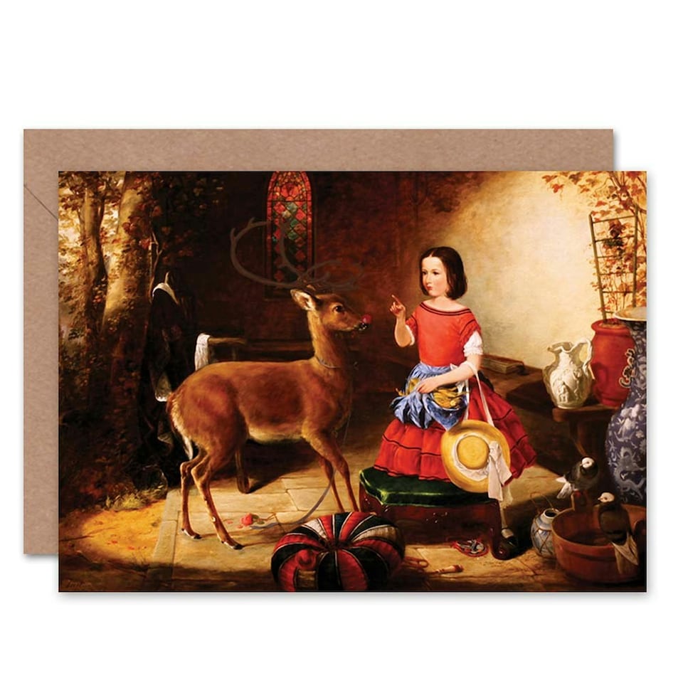 image 1 of Merry Xmas Rudolph Visits House Christmas Card