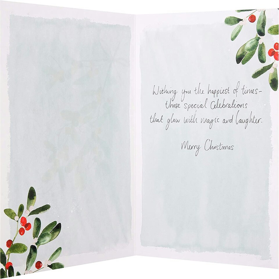 image 1 of Illustrated Festive Leaves and Berries Design Mum and Dad Christmas Card