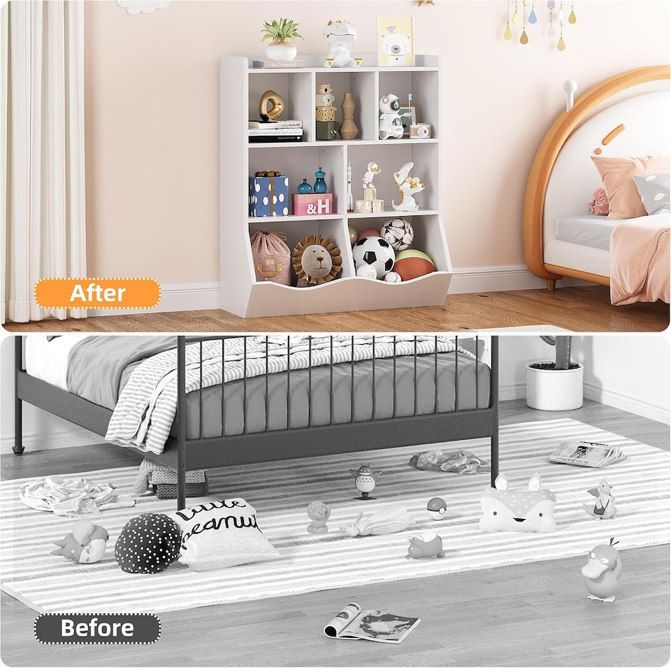 image 1 of London Boutique Kids 3-Tier Bookcase Toy Organiser 7-Compartment Cabinet 60x15.4x42.5"
