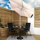 image 3 of Outdoor 2 Person Round Glass Top Garden Patio Dining Table Chairs Cream Parasol and Base Set