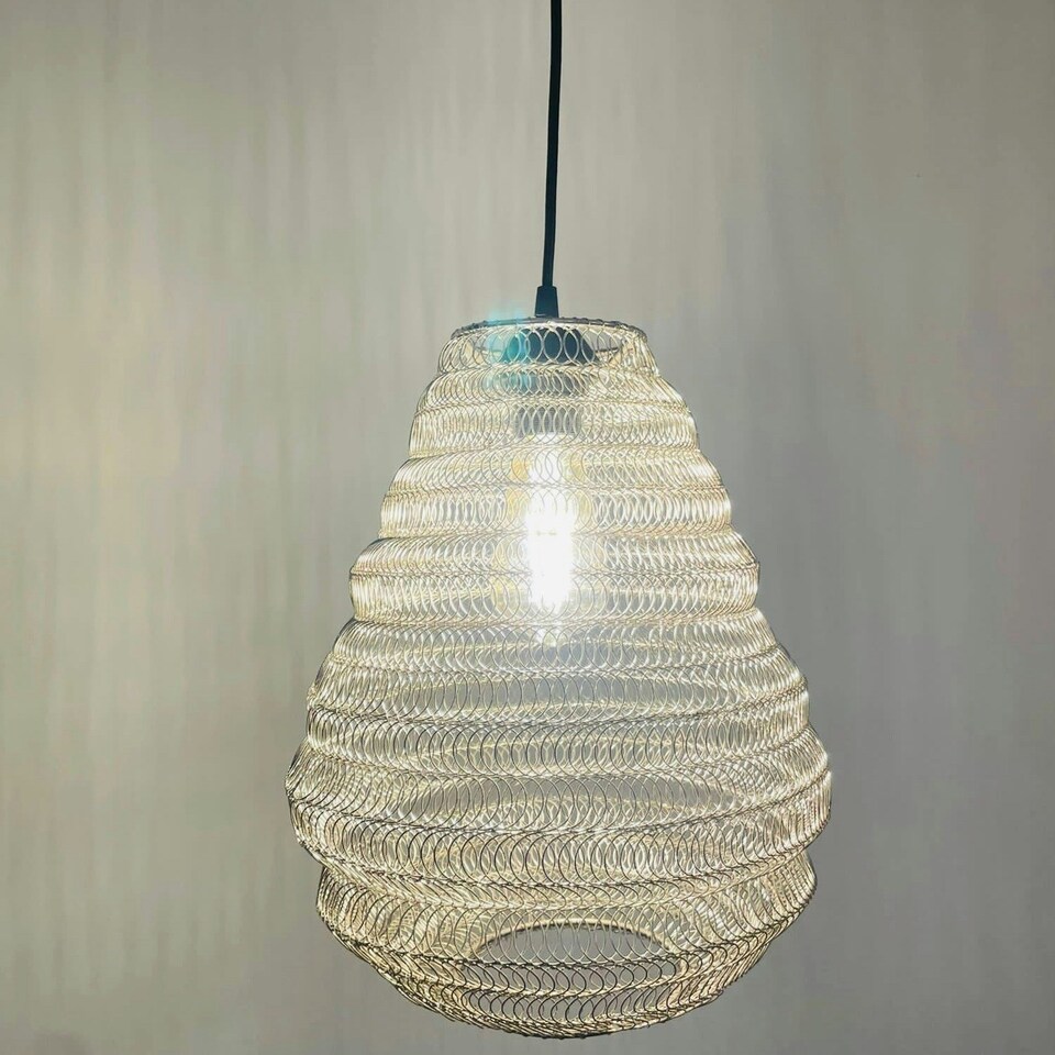 image 1 of CGC CASABLANCA Medium Silver Mesh Morrocan Metal Ceiling Pendant Light and Lamp Shade Silver