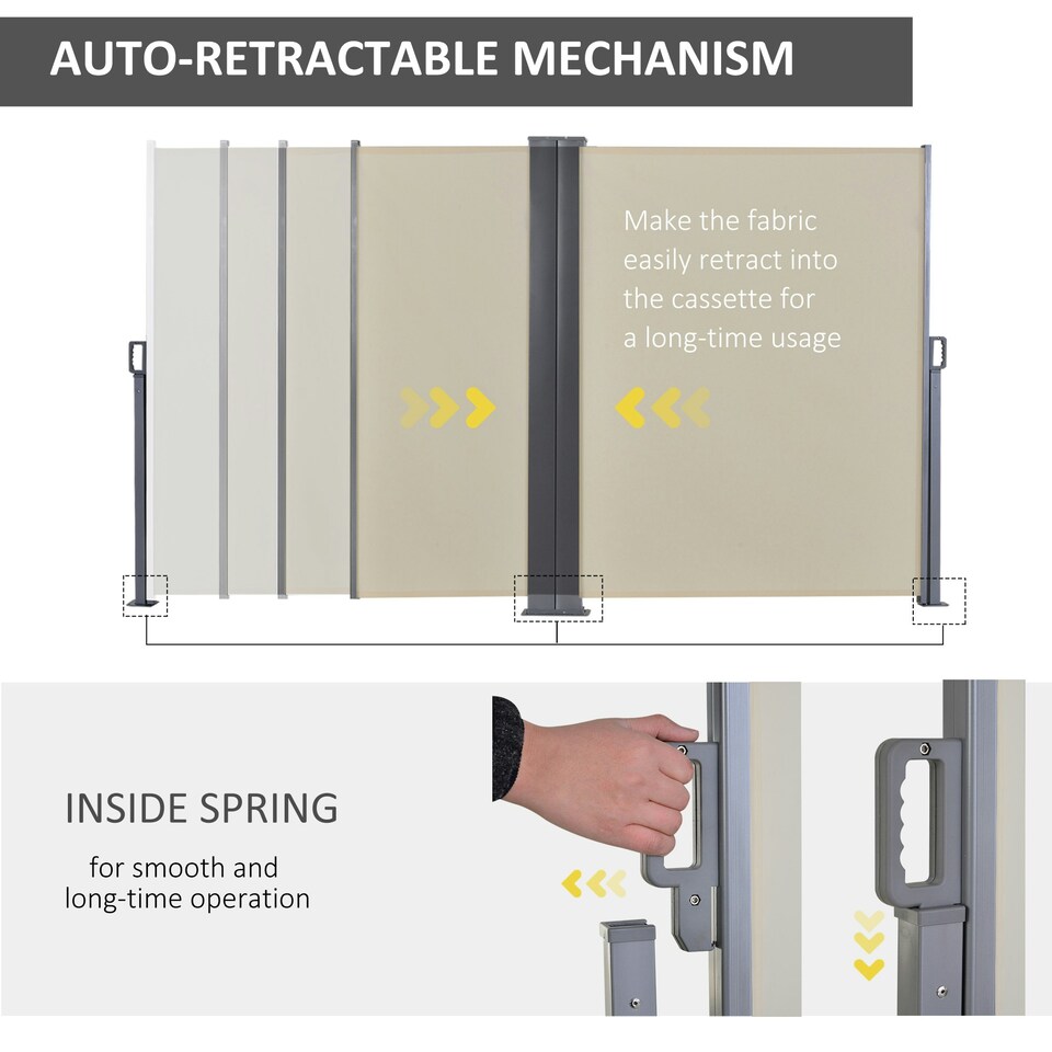 image 1 of Outsunny Retractable Double Side Awning Screen Fence Privacy Beige, 6x1.6m Cream