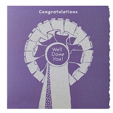 Deckled Edge Colour Block Pony Greetings Card - Congratulations Well Done You - Rosette (Purple) - One Size