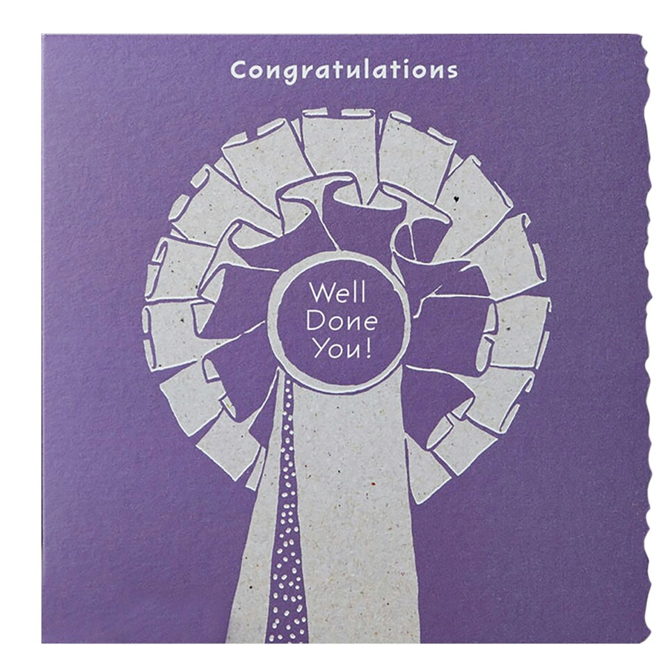 image 1 of Deckled Edge Colour Block Pony Greetings Card - Congratulations Well Done You - Rosette (Purple) - One Size