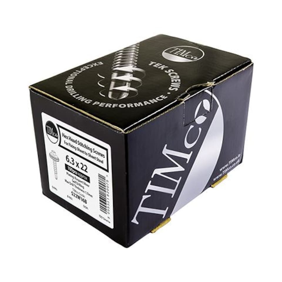 image 1 of Timco - Metal Construction Stitching Screws - For Sheet to Sheet - Hex - EPDM Washer - Self-Drilling - Exterior - Silver Organic (Size 6.3 x 22 - 100 Pieces)