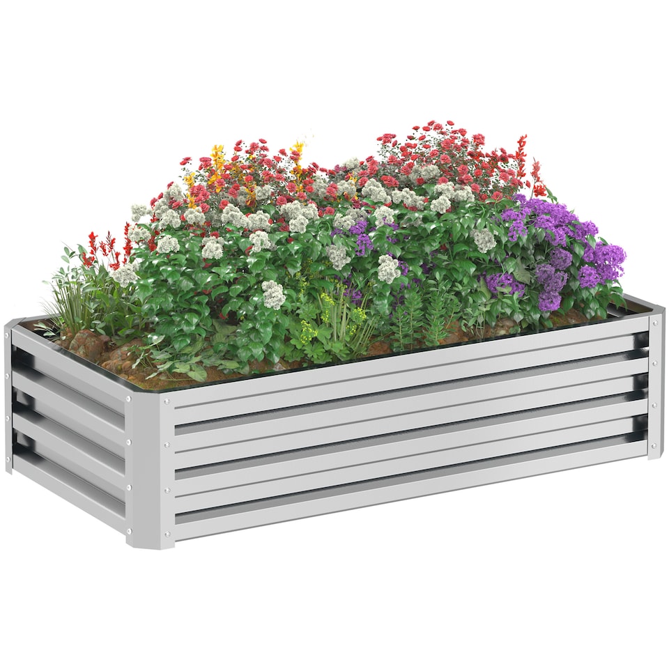 image 1 of Outsunny Raised Garden Bed Elevated Planter Box for Flowers Silver | Silver | Silver | 1