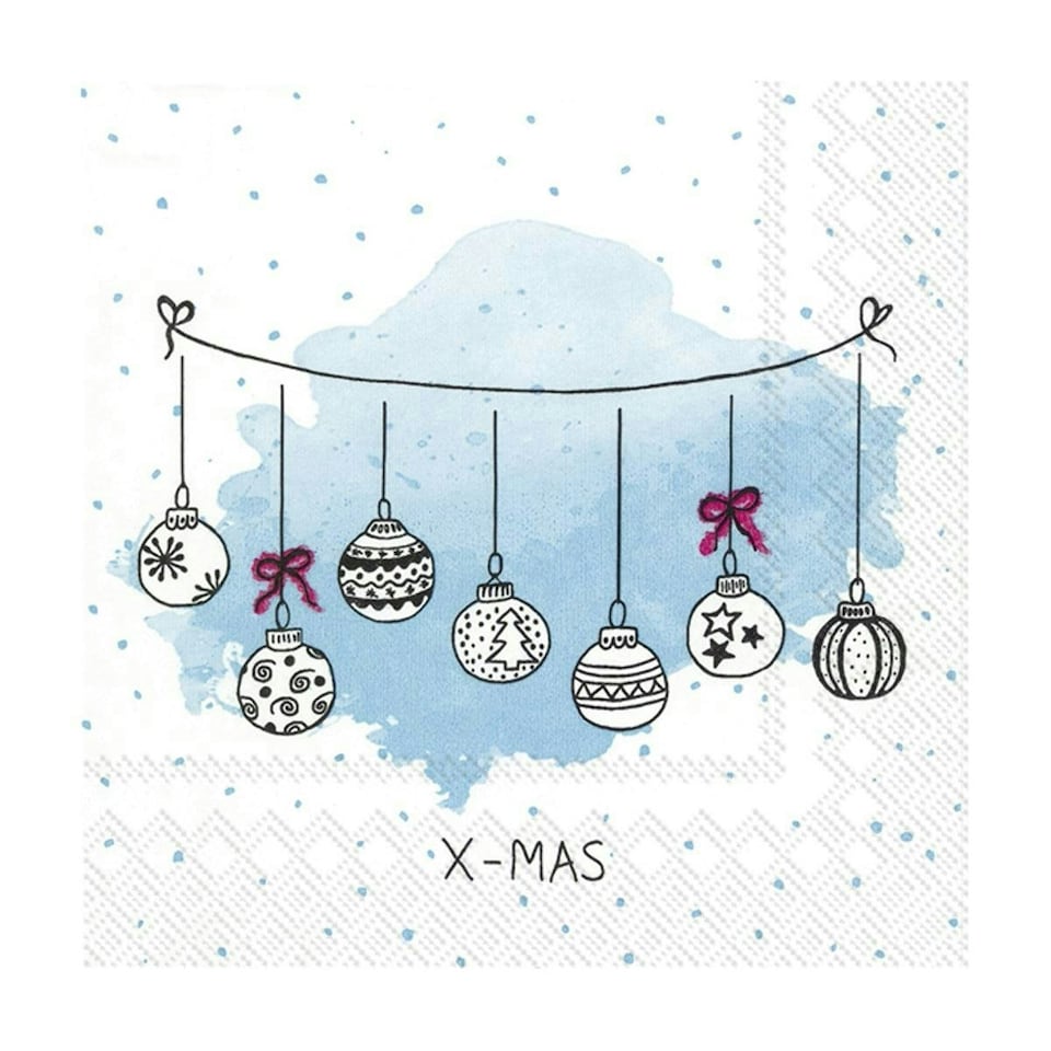 IHR Lunch Napkins Xmas Bauble Light Blue 33cm 3ply 20 Pack