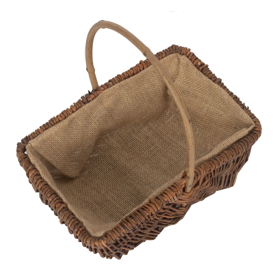 image 1 of Small Rectangular Unpeeled Willow Garden Trug With Hessian Lining | Brown | Brown | Small