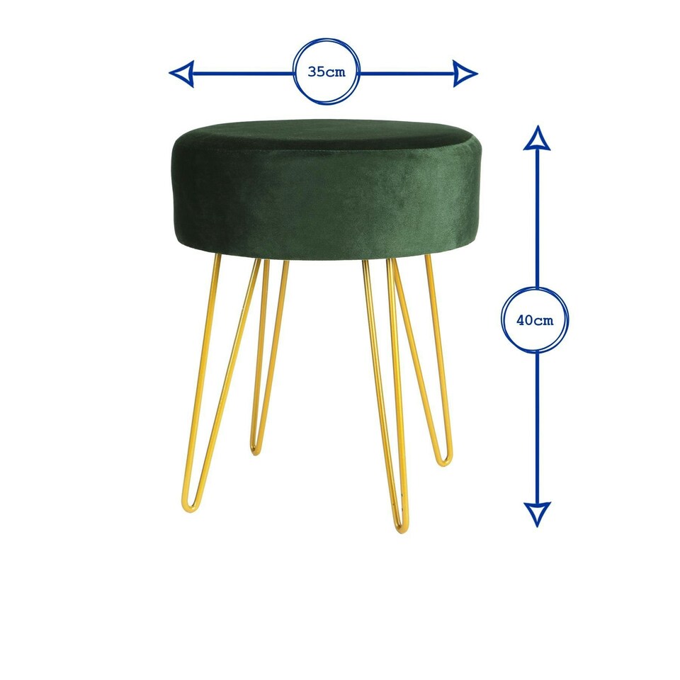 image 1 of Harbour Housewares Set Of 2 Yellow Velvet Footstools Round Gold Base Ottomans H40 x D35cm Stylish Home Furniture Yellow