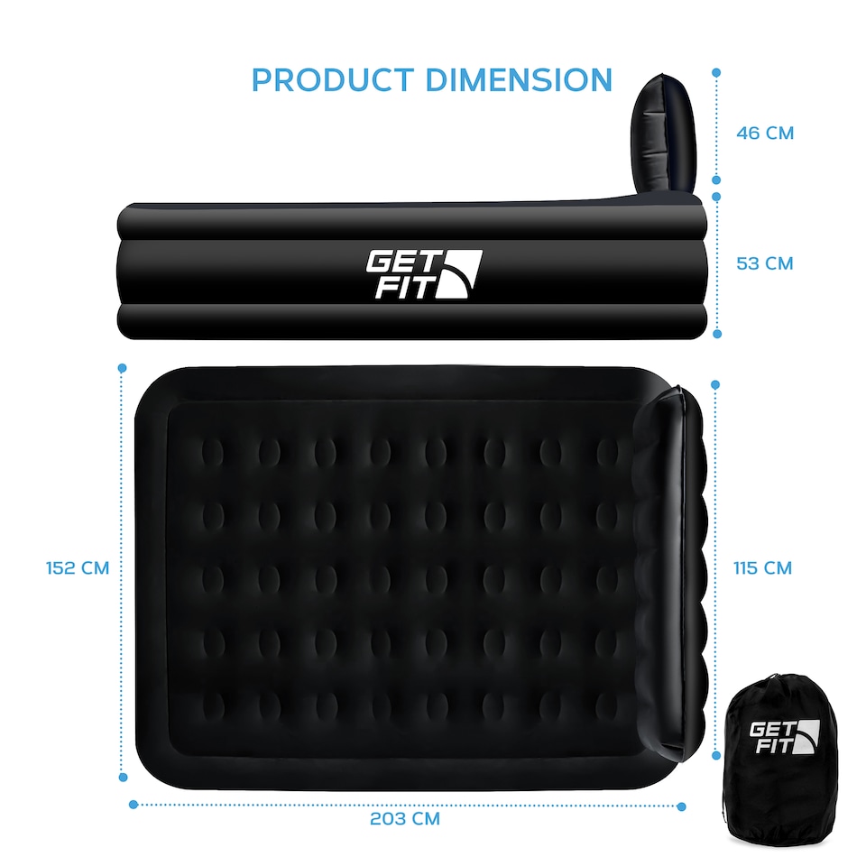 image 1 of Get Fit Air Bed With Built In Electric Pump - Premium King Airbed - Quick Blow Up Bed With Headboard & Free Inflatable Pillow | Black | Black Mono | 1