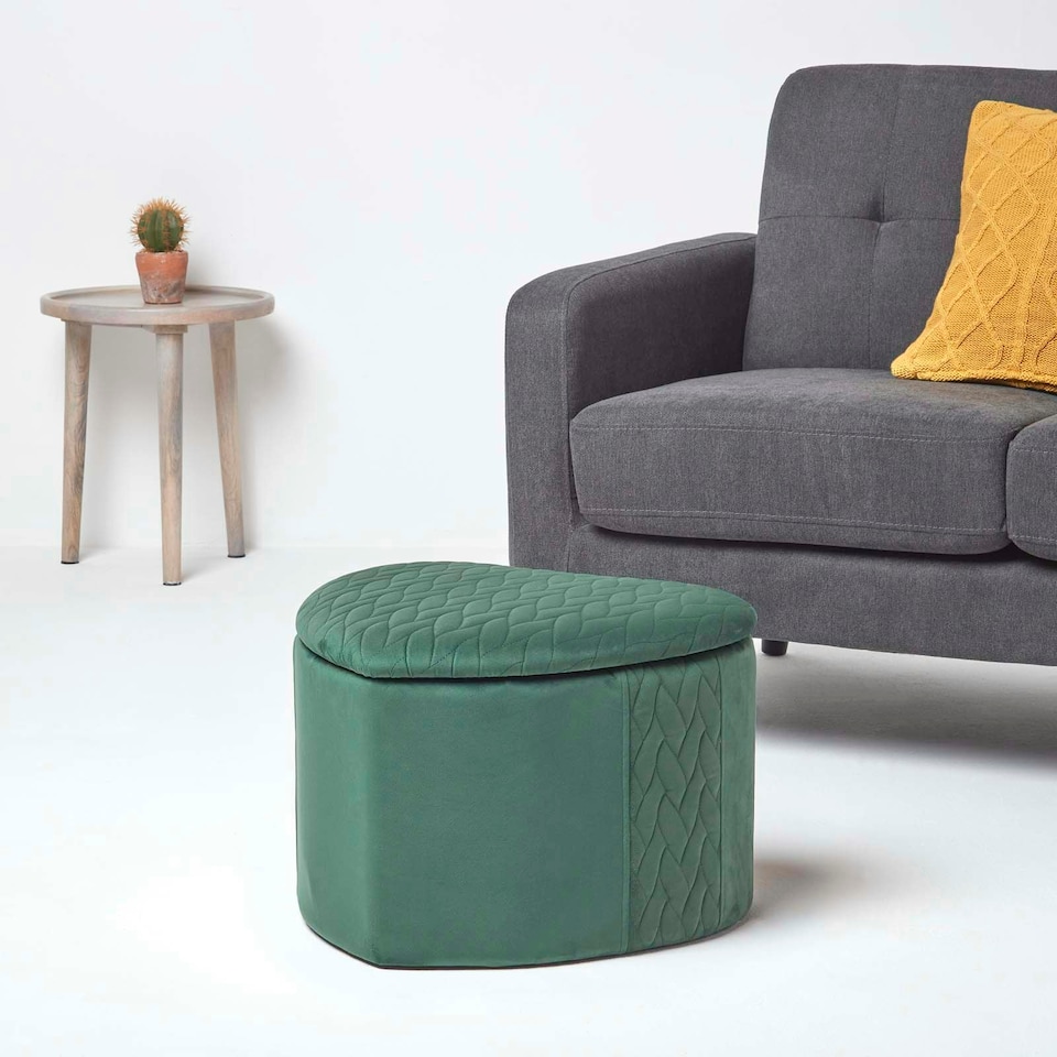 image 1 of Homescapes Arundel Heart-Shaped Velvet Footstool with Storage, Emerald