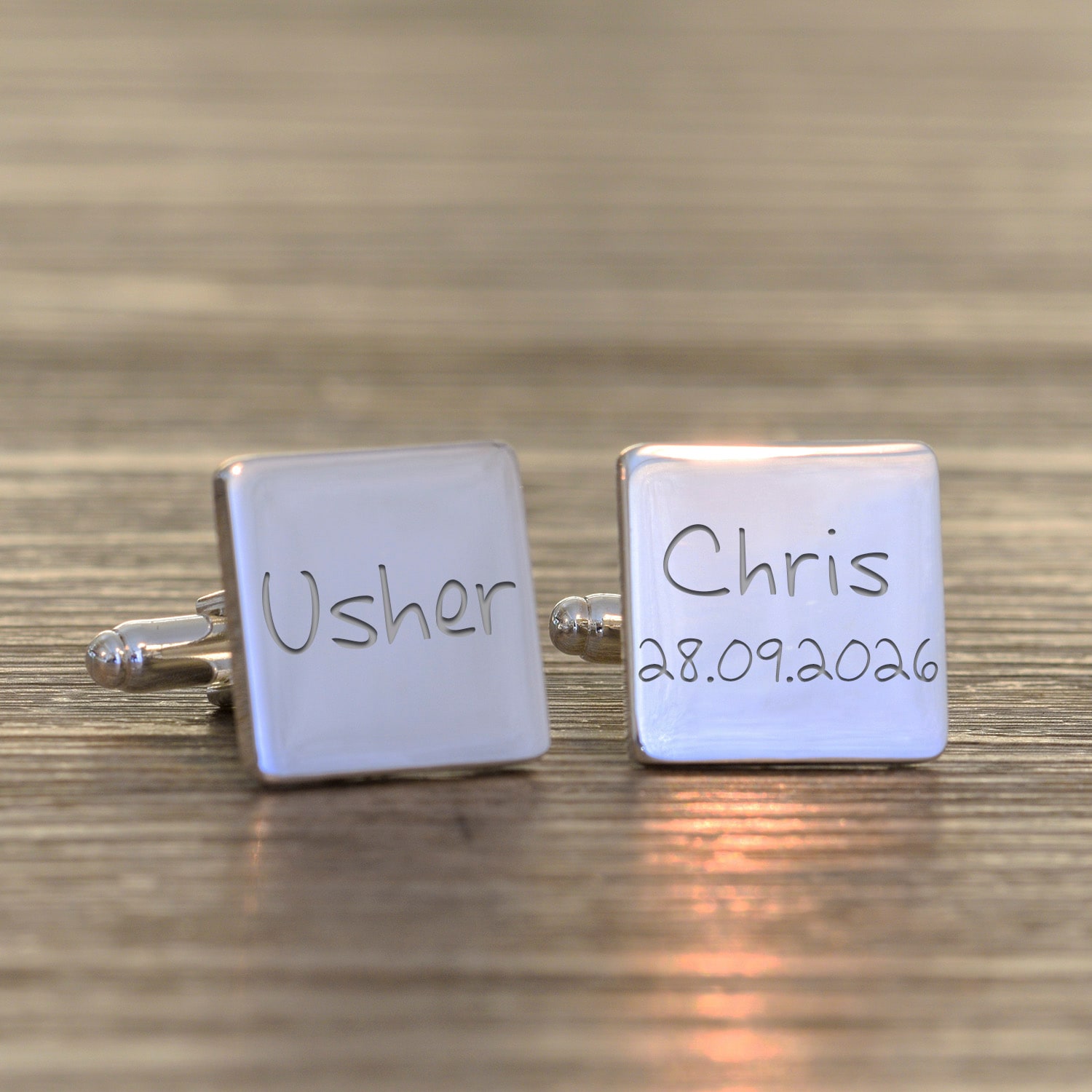 Personalised Usher Name Date Silver Finish Cufflinks Wedding Gift for Friend