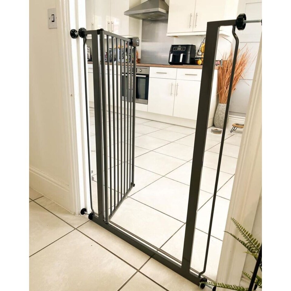 image 1 of Safetots Extra Tall Narrow Metal Safety Gate Pressure Fit, 68.5cm - 75cm, Matt Black, 104cm in Height, Extra Tall Baby Gate | Black | 1