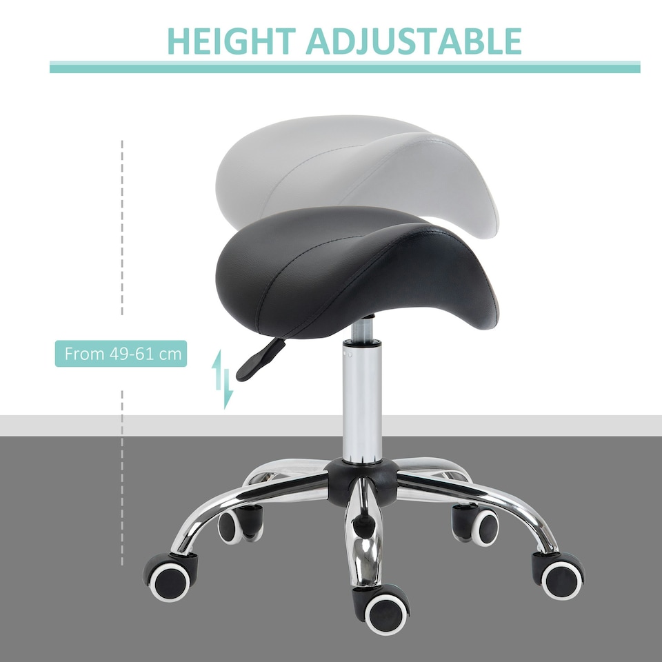 image 1 of HOMCOM PU Leather Saddle Stool w/ Moulded Padded Seat Adjustable Height Black