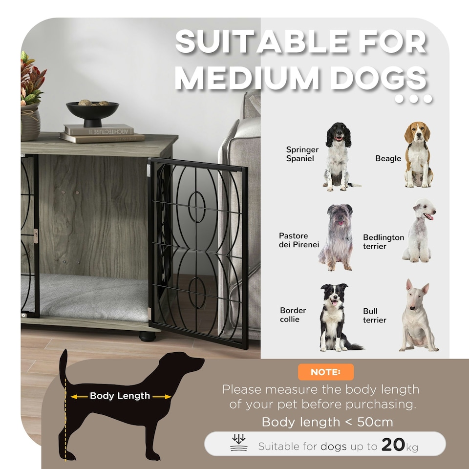 image 1 of PawHut Dog Crate Furniture End Table w/ Cushion for Medium Dogs