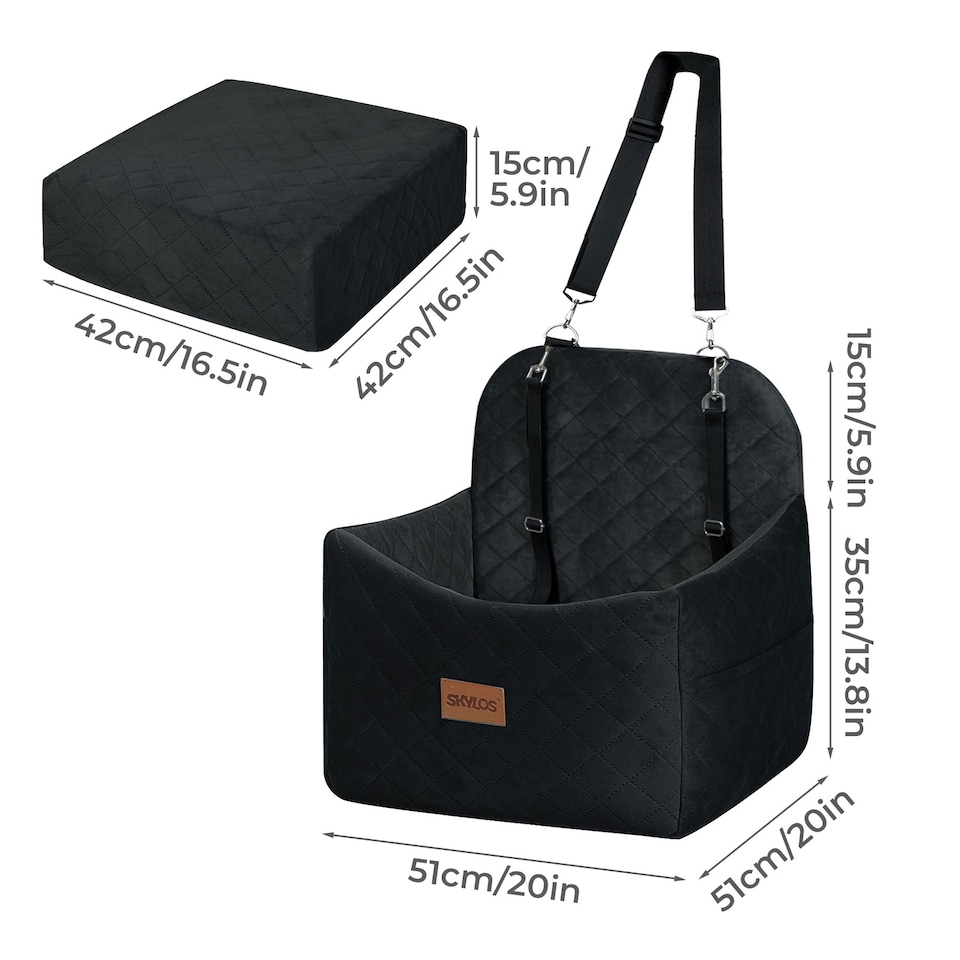 image 1 of Skylos Pet Booster Dog Car Seat Travel Carrier Bed Bag Basket Puppy | Black | Black