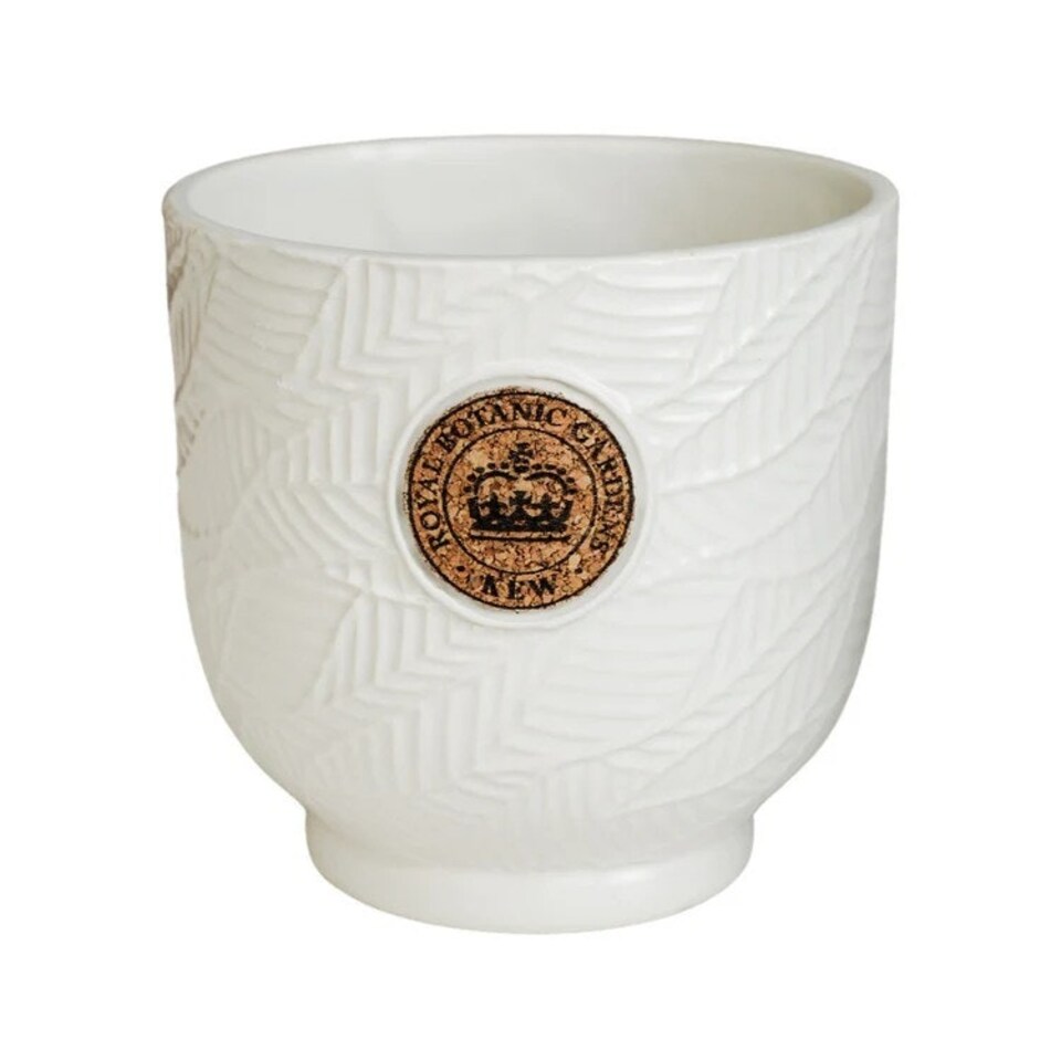 image 1 of Kew Leaf Embossed Cork Planter - Ceramic - L18 x W18 x H18 cm - Ivory White
