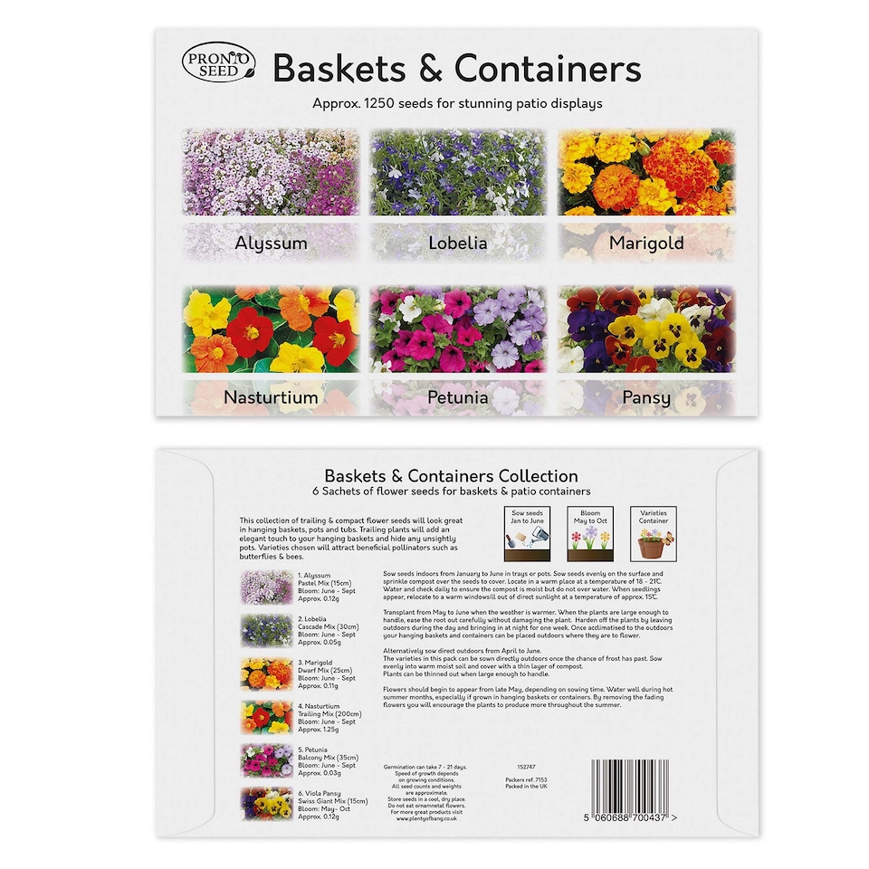 image 1 of Pronto Seed Flower Bumper Pack - 24 Varieties, Over 3,100 Flower Seeds for Beds, Pots and Baskets