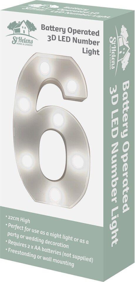 image 1 of St Helens Battery Operated 3D LED Number 6 Light