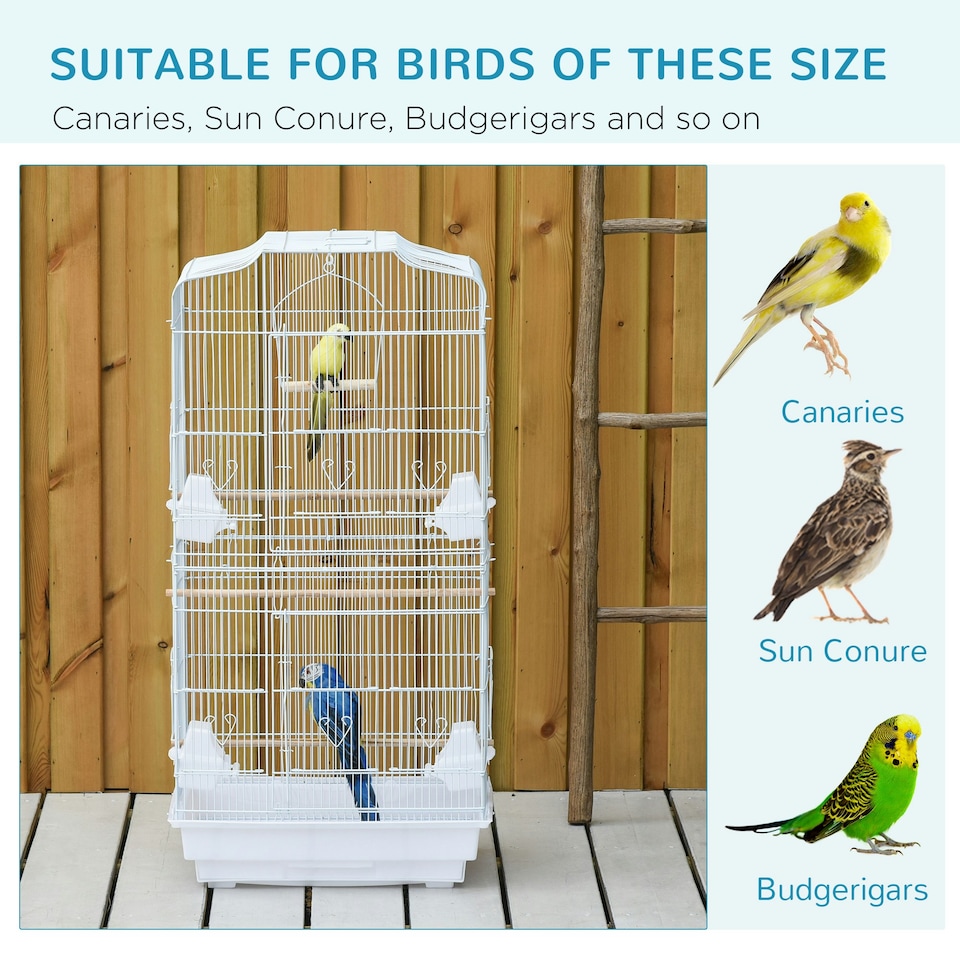image 1 of PawHut 92cm Large Bird Cage with Perches, Food Bowls, Swing, White