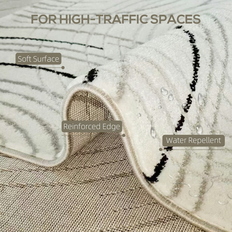 image 1 of HOMCOM Swirl Pattern Washable Rug, Allergy-Friendly Floor Carpet, Cream Cream