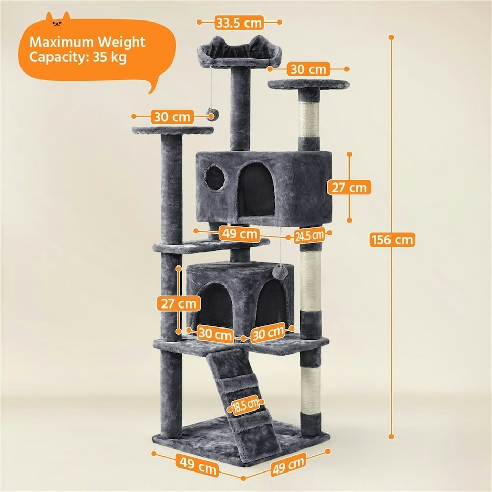 image 1 of Yaheetech 156 cm Multilevel Indoor Cat Climbing Frame Dark Grey
