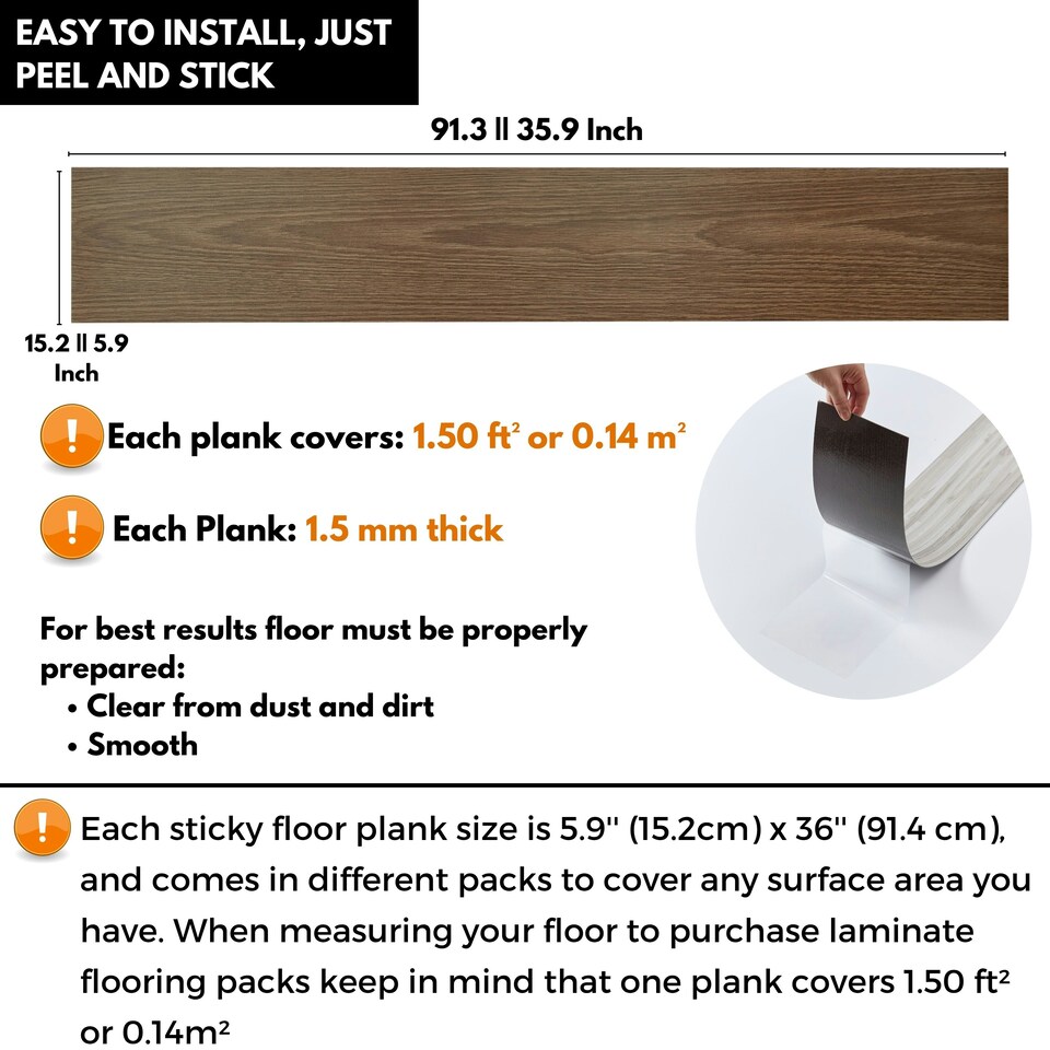 image 1 of NOVECRAFTO Self Adhesive Vinyl Floor Planks – Peel & Stick Flooring – Brown Wood Effect – Easy DIY Installation – Durable & Waterproof Tiles Brown | 0.97 sqm