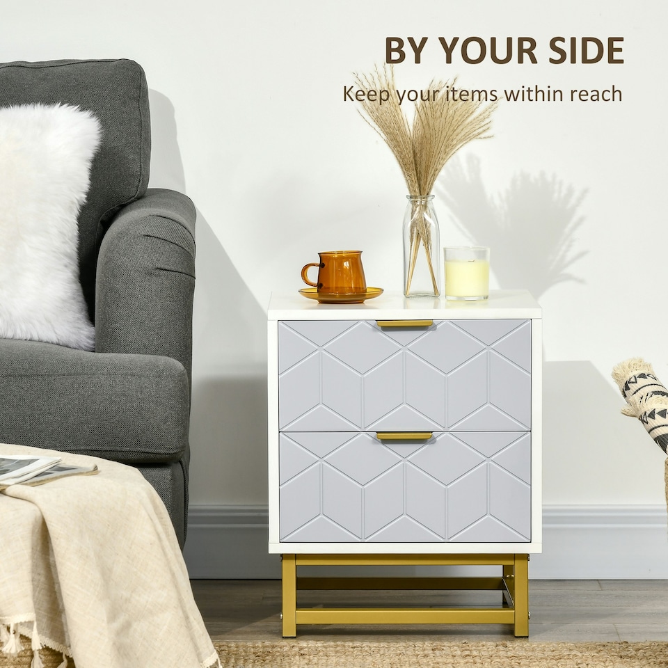 image 1 of HOMCOM Bedside Table, Sofa Side Table W/ 2 Drawers Living Room, Bedroom