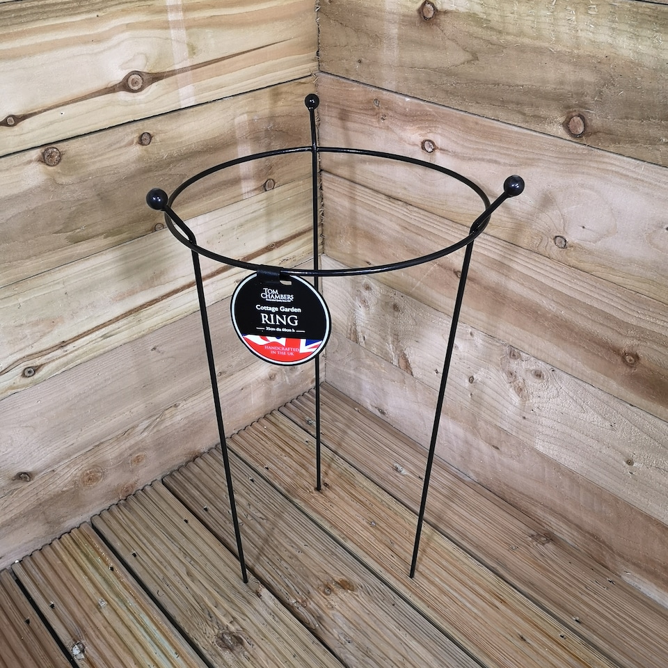 image 1 of 2 Pack of Tom Chambers Cottage Heavy Duty Black Metal Steel Herbaceous Garden Plant Support Ring 60cm x 35cm