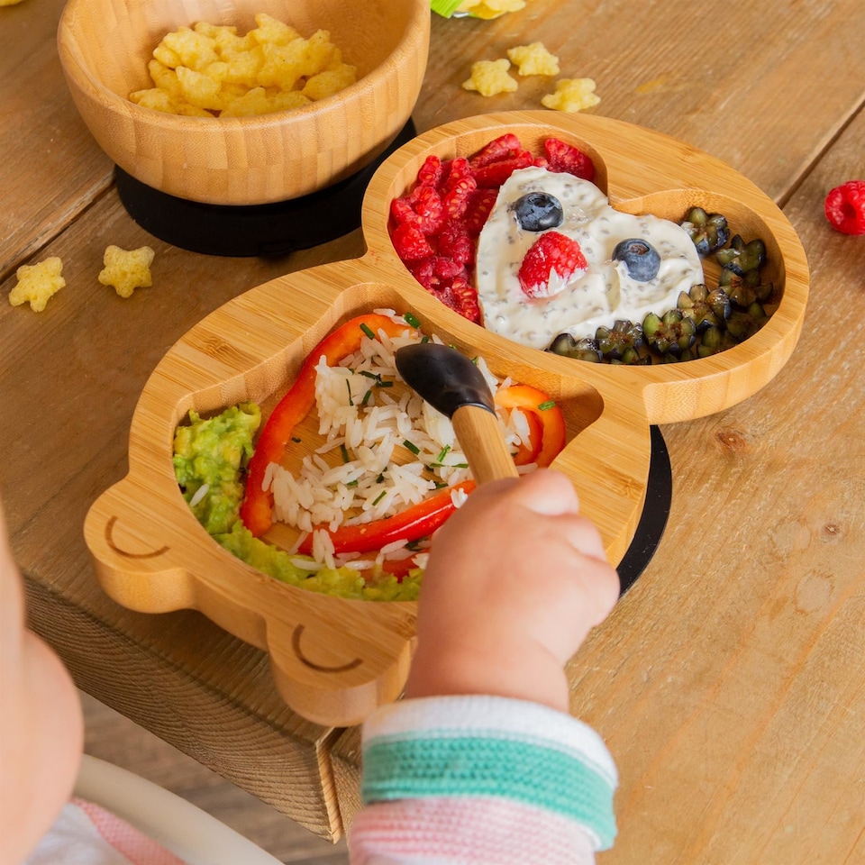 image 1 of Tiny Dining 4pc Penguin Bamboo Suction Baby Feeding Set - Pastel Pink