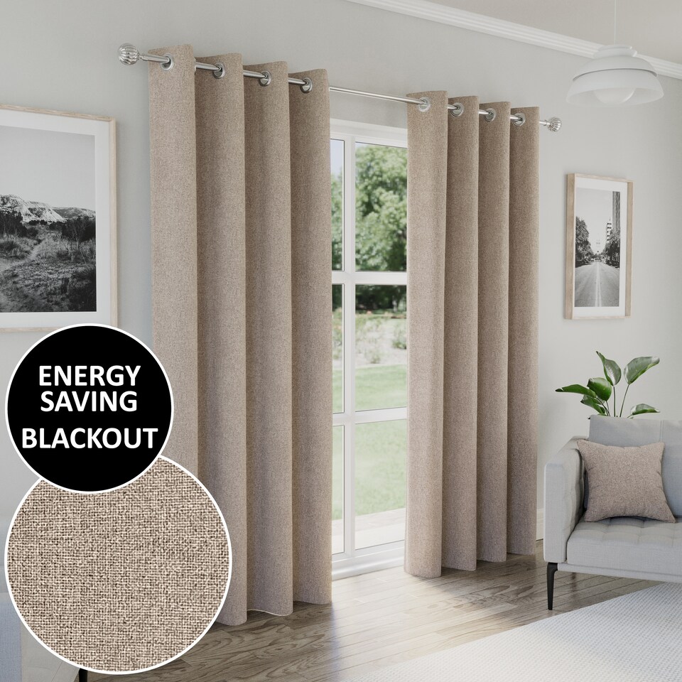 image 1 of Enhanced Living Austin 100% Blackout, Thermal Natural Curtains with Eyelet Header (PAIR) - 66x90 inch (168x229cm)