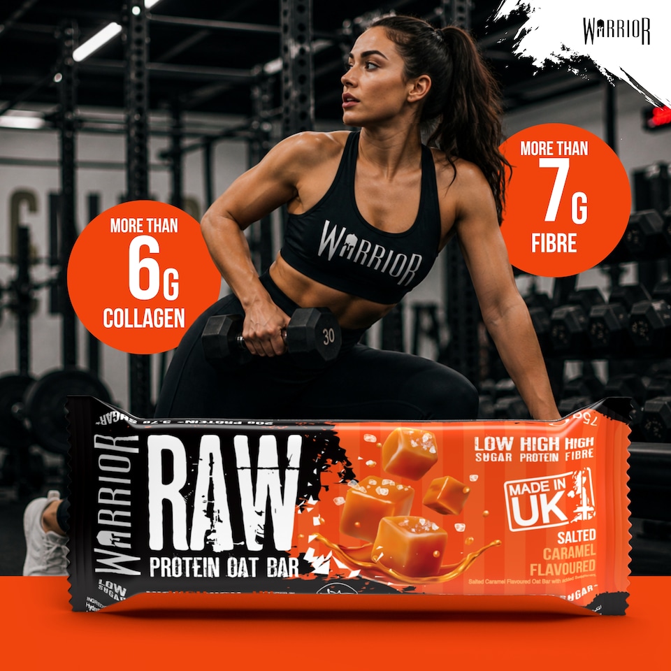 image 1 of Warrior RAW Protein Bars 12 x 75g – 20g High Protein Bar, Low Sugar High Fibre Oat Protein Flapjack – Protein Snacks, Meal Replacement Bars (Strawberry Cheesecake)