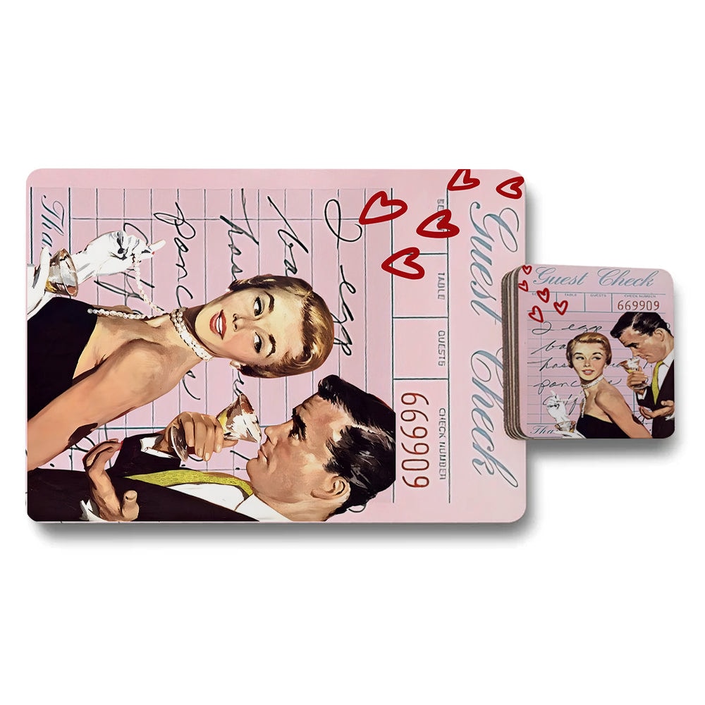 Vintage Pinup Placemat Coaster Set 12 With Wood Backing From Retro Print Collection Limited Edition