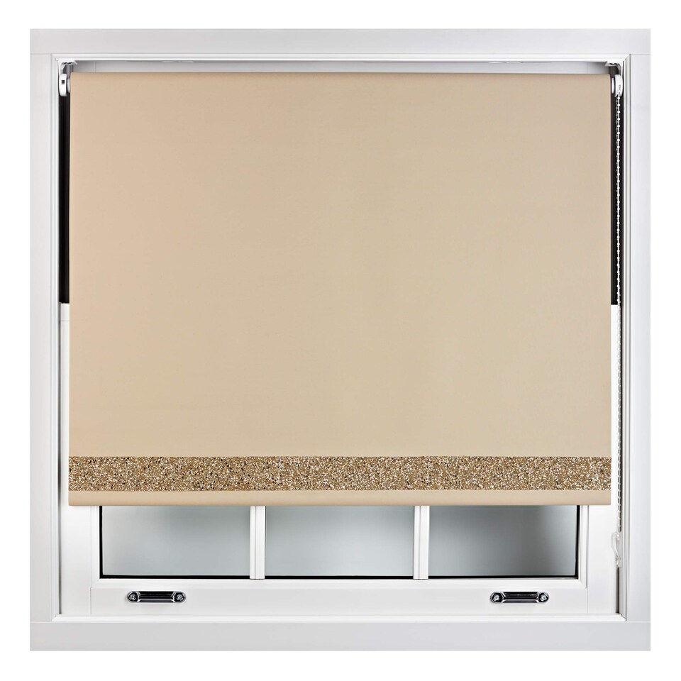 image 1 of FURNISHED Thermal Blackout Roller Blinds with Glitter Edge - (W)185cm x (L)165cm | Brown | Cappuccino | (W) 185cm x (L) 165cm