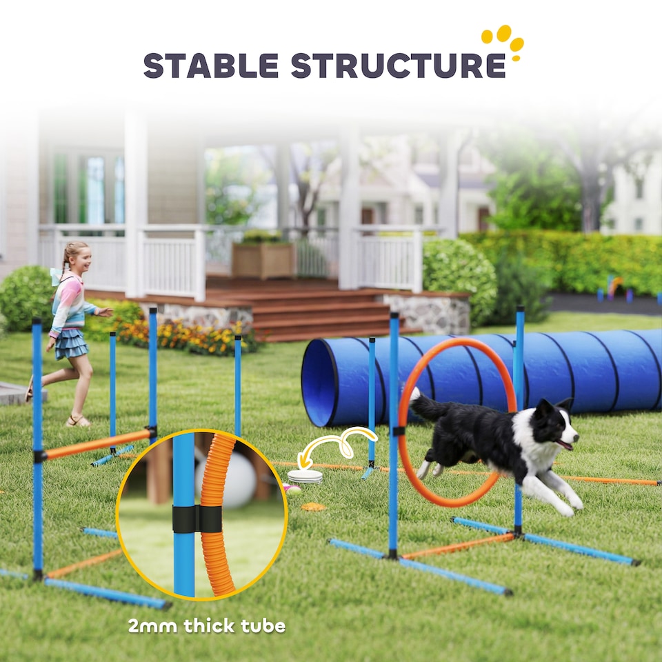 image 1 of PawHut Dog Agility Training Equipment, 8PCS Agility Training Set for Garden | Orange | Orange | 350W x 68D x 70H cm (main weave poles)