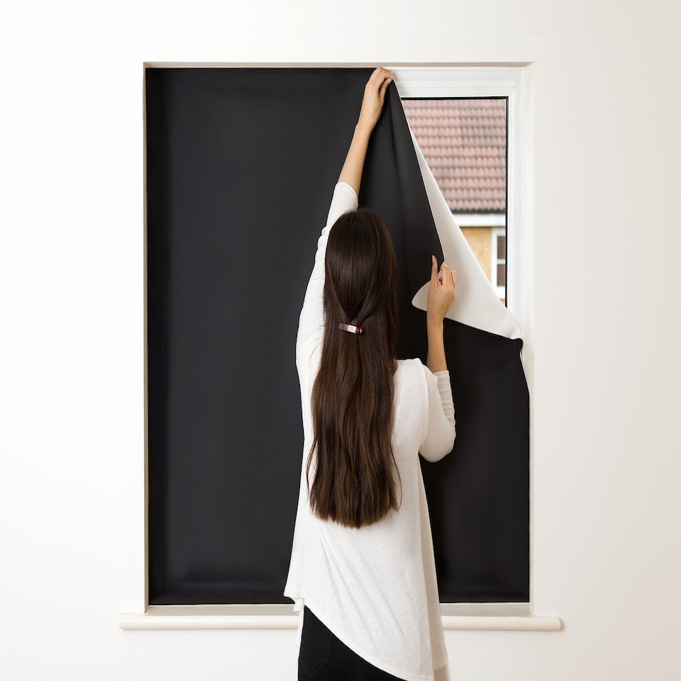 image 1 of Easyblinds easynight premium blackout blind, black, complete blackout, self-adhesive attachments, cut to size/shape up to 100x135cm | Black | Black | Not provided | 1