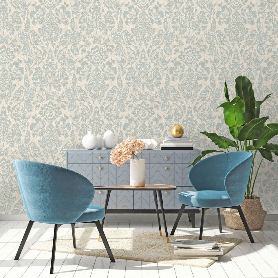 image 1 of Holden Decor Hawthorn Meadow Blown Vinyl Textured Wallpaper | Blue | Blue | 1