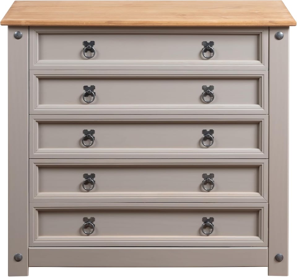 image 1 of Corona Chest of Drawers Grey 5 Drawer Mexican Solid Pine