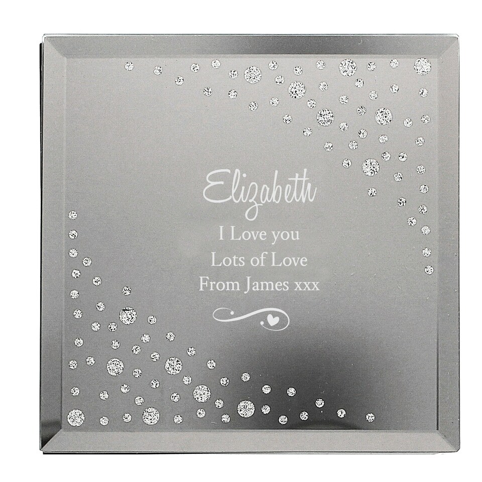 image 1 of Personalised Any Message Swirls & Hearts Diamante Glass Trinket Box