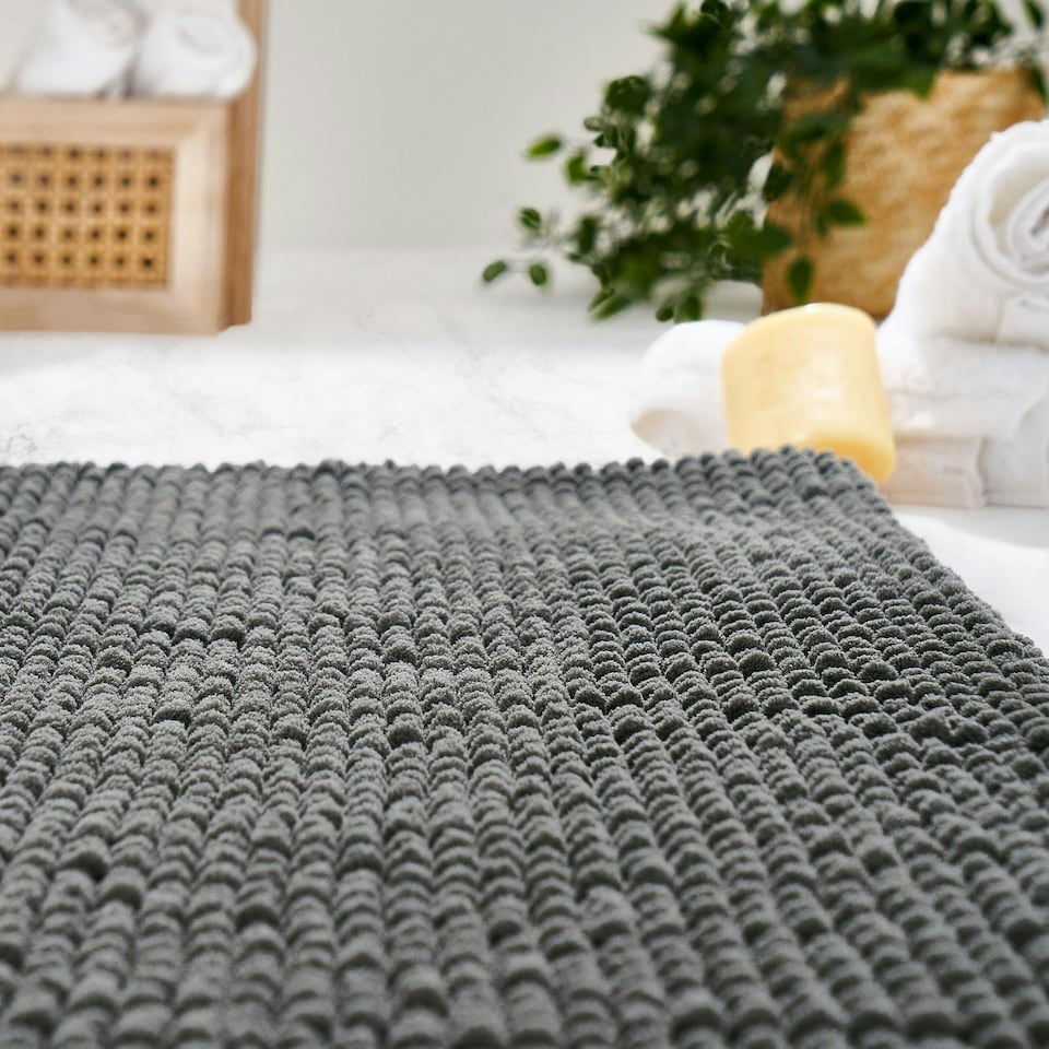 image 1 of OHS Soft Microfibre Non-Slip Absorbent Noodle Bobble Chenille Bath Mat, 75x45cm - Charcoal