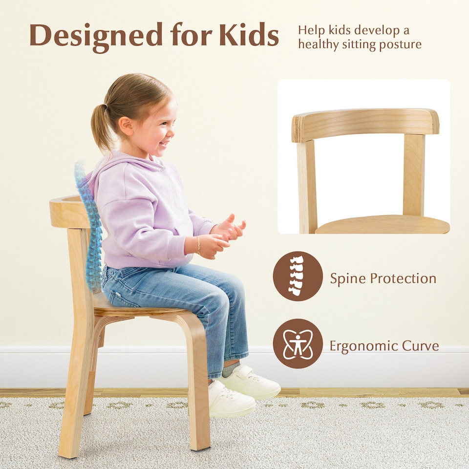 image 1 of COSTWAY 5 Pieces Kids Curved Back Table and Chair Set Yellow