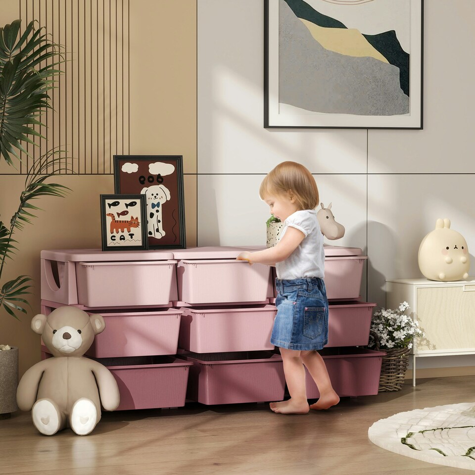 image 1 of HOMCOM Kids Storage Units with Drawers 3 Tier Chest Dresser Tower Pink | 113 x 37 x 56.5 cm