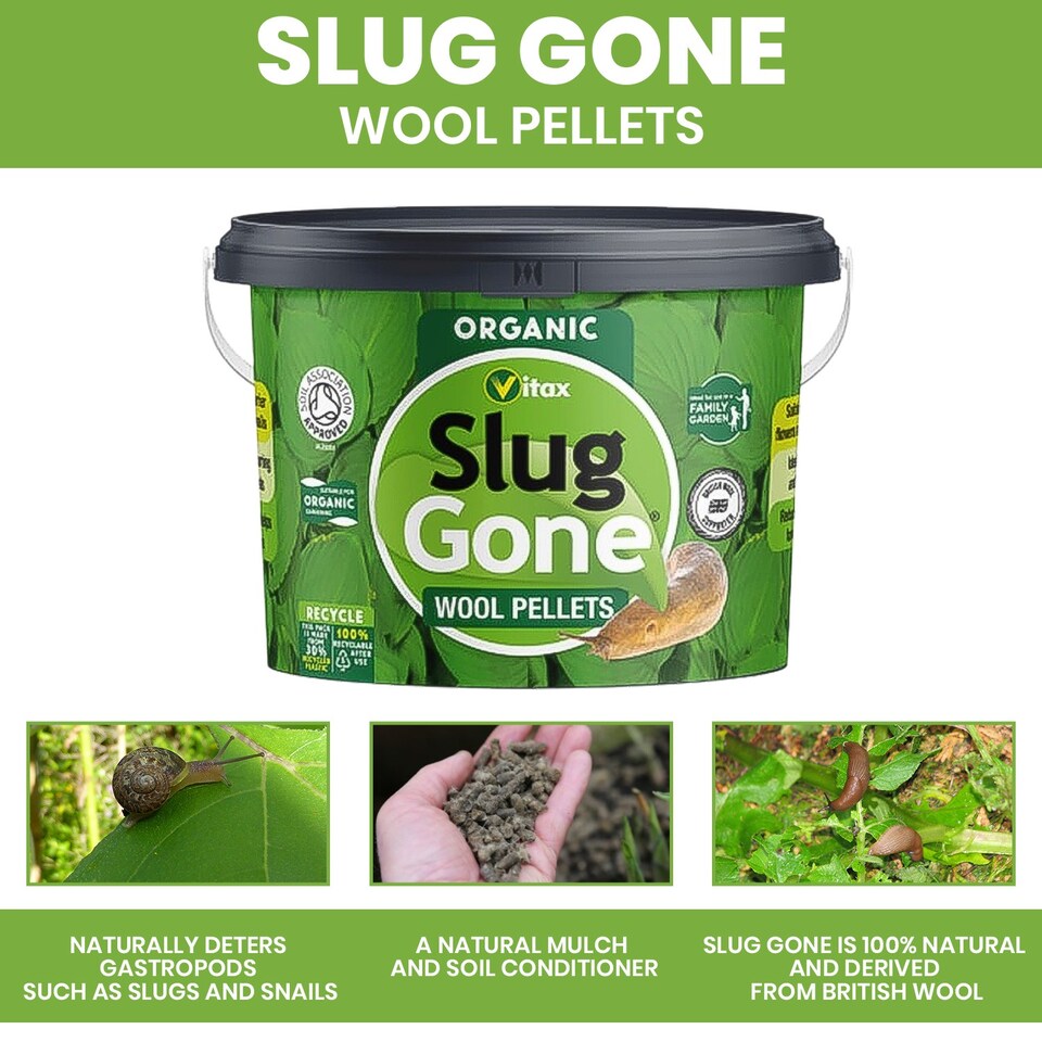 image 1 of Vitax Slug Gone 10L Natural Wool Pellets for Organic Gardens Protect Plants from Slugs & Snails Improves Soil & Plant Health