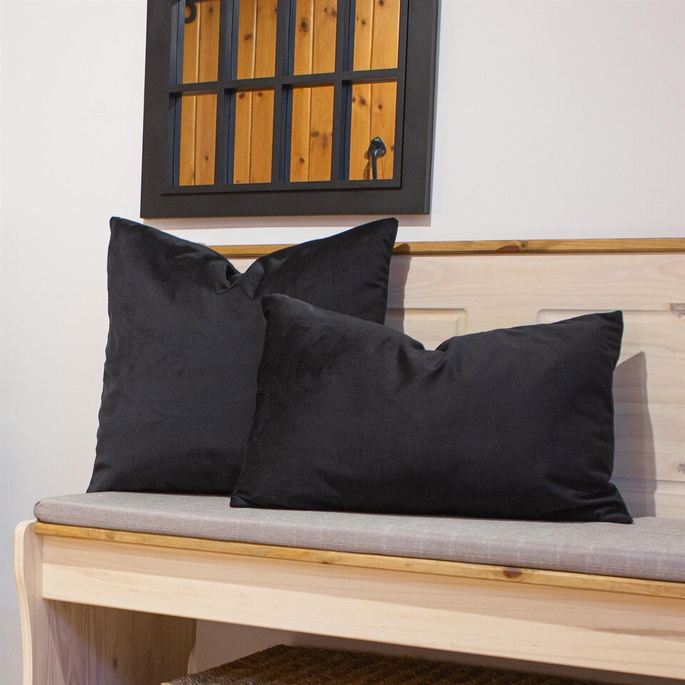 image 1 of Nicola Spring Rectangle Velvet Cushions - 60cm x 40cm - Black - Pack of 2 | Black | Black