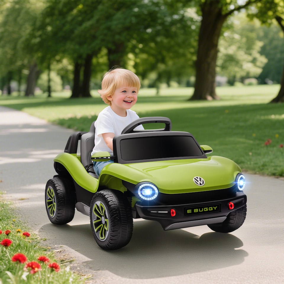 image 1 of AIYAPLAY Volkswagen E-Buggy Licensed Electric Car for Kids, 12V Kids Electric Ride on with Remote Control, Suspension, Slow Start, LED Lights, USB, Music, Horn, for Ages 3-6 Years, Green