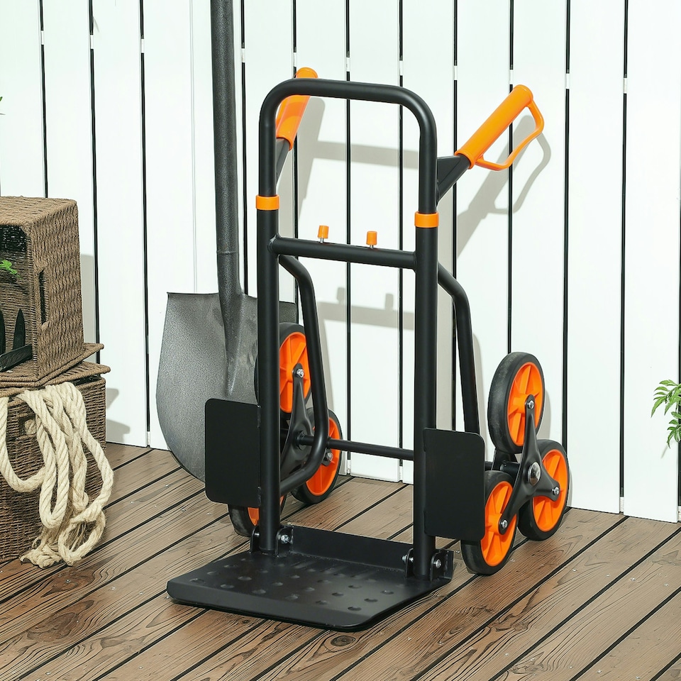 image 1 of DURHAND Trolley Hand Trucks 6-Wheels Foldable Load Cart Steel, Orange