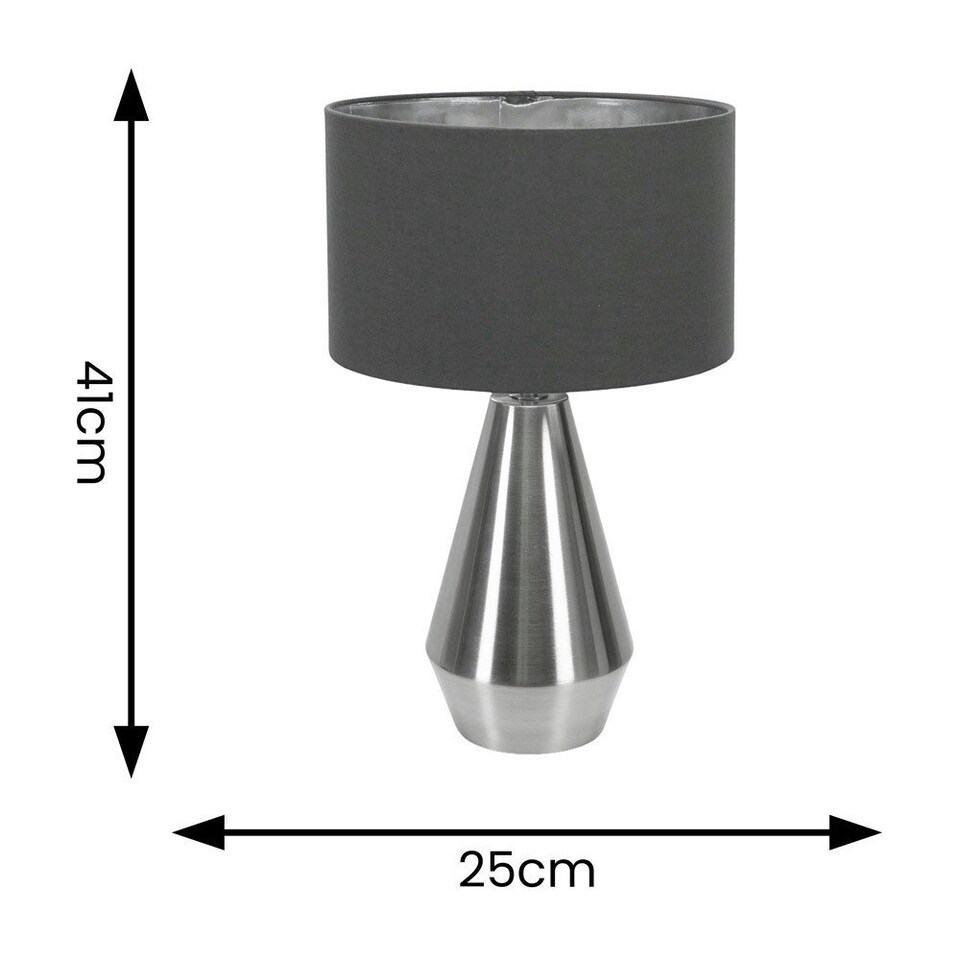 image 1 of ValueLights Jax Chrome Dimmable Touch Table Lamp with Charcoal with Chrome Inner Lamp Shade and LED Bulb